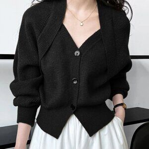 BRAND NEW NWT Commense Women's Long Sleeve Patchwork V-neck Button Sweater M